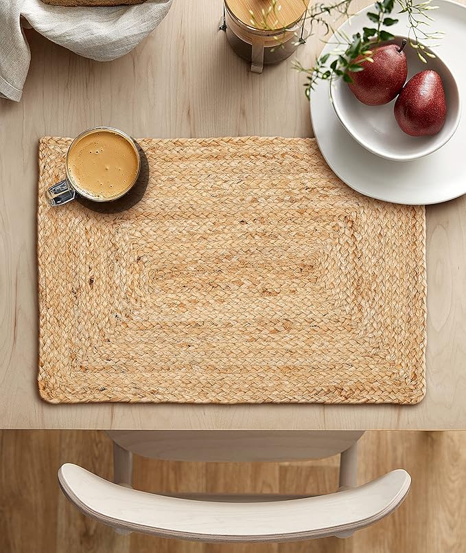 Hausattire Jute Braided Placemats 13x19 Inches Set of 4 Reversible Handwoven Boho Vintage Placemats for Kitchen Dining Tables|BBQ's Farmhouse Easter Decor Indoor & Outdoor Parties|Natural