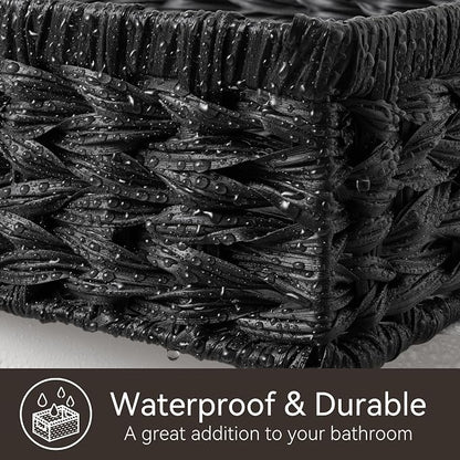 GRANNY SAYS Wicker Storage Basket for Shelves, Wicker Basket for Organizing, Shallow Basket, Woven Basket for Pantry Storage, Black, 1-Pack