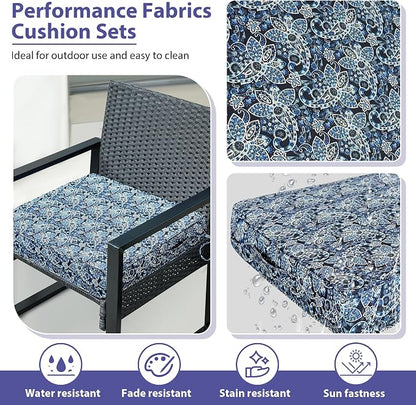 IPYNBAP Outdoor Chair Cushions Set of 4 -Waterproof Outdoor Seat Cushions for Patio Furniture, Patio Chair Cushion with Handle and Ties, Out Door Chair Pads,18.5x16x3-Square, Green Paisley