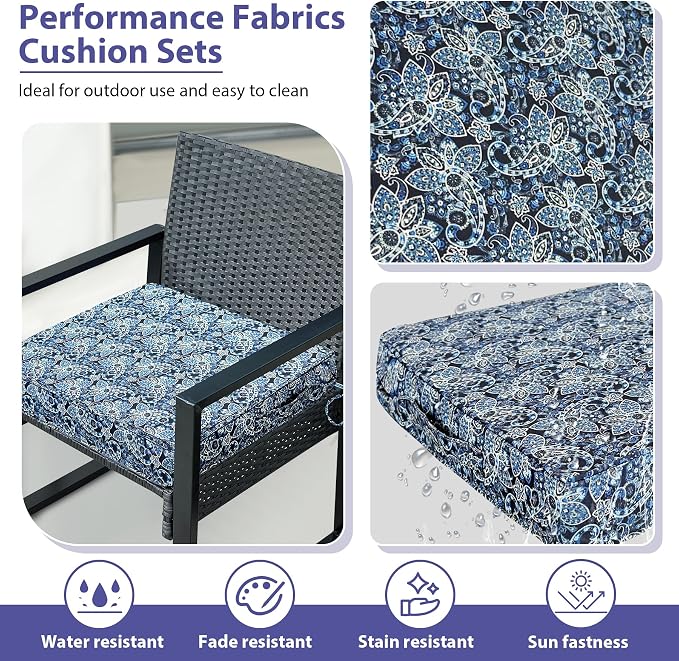 IPYNBAP Outdoor Chair Cushions Set of 4 -Waterproof Outdoor Seat Cushions for Patio Furniture, Patio Chair Cushion with Handle and Ties, Out Door Chair Pads,17x16x2-Square, Green Paisley
