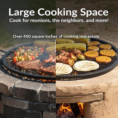 Sunnydaze X-Marks Outdoor Fire Pit Grill Grate for Cooking - Round Fire Pit Grate - Steel Campfire BBQ Grill with Handles - 24-Inch