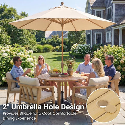 Wisteria Lane 5-Pieces Acacia Patio Table and Chairs Set for 4, Outdoor Dining Set with Round Table, Modern Patio Table Set with Cushion, Patio Furniture Set for Backyard Deck Garden Porch
