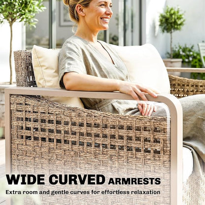 Outsunny Outdoor Patio Couch with Wide and Deep Seat, 3 Seater Wicker Outdoor Sofa with Wide Metal Armrests, Patio Furniture Couch with Cushions for Porch, Garden, Backyard, Beige