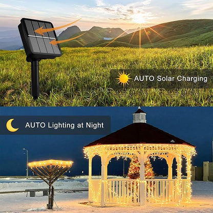 Flechllary Solar String Lights Outdoor Waterproof，39Ft 100 LED Solar String Lights with 8 Modes ，Solar Christmas Lights Outdoor for Yard, Fence, Balcony, Party,Christmas Tree Decorations (Warm White)