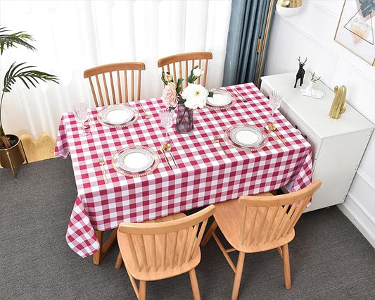 Gingham Plaid Tablecloth - Rectangular 58x102 Inch Water Resistant Valentines Table Cloth for Indoor/Outdoor Use - Valentine's Table Cover for Kitchen, Picnics, and Parties