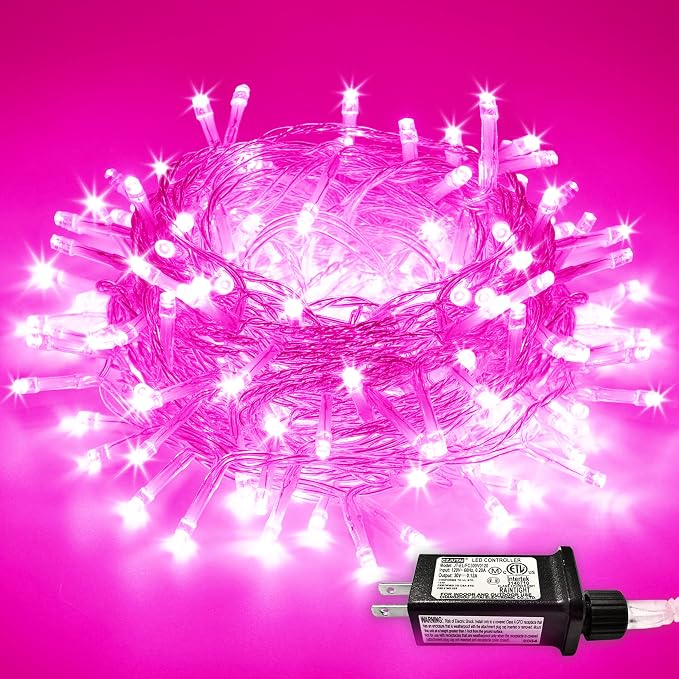 JMEXSUSS Pink Lights for Bedroom Decor, 200 LED Pink String Lights | Pink Christmas Lights Indoor Outdoor Clear Wire Plug in for Girl's Room Home Anniversary Birthday, Connectable