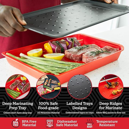 AVIEUS Grill Prep and Serve Trays | Set of 2 Stackable, Melamine Trays | Serving Tray & Marinating Tray | Serving Platter for Plating Food & BBQ Prep Tub for Marinating Meats | Grill Accessories |