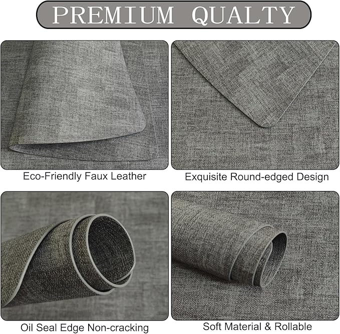 Round Table Placemats Set of 4, Faux Leather Wedge Shape Place Mats Heat Resistant Wipeable Washable Table Mats, Heavy Duty Kitchen Dining Mats(Light gray)