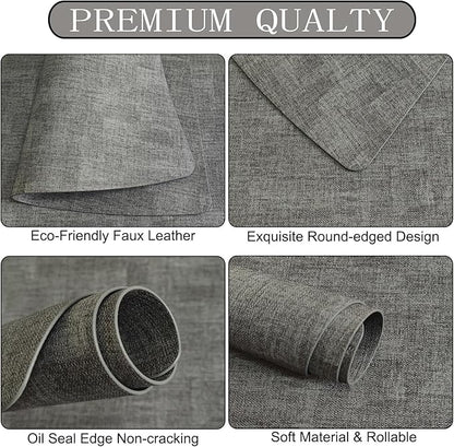 Round Table Placemats Set of 4, Faux Leather Wedge Shape Place Mats Heat Resistant Wipeable Washable Table Mats, Heavy Duty Kitchen Dining Mats(Light gray)