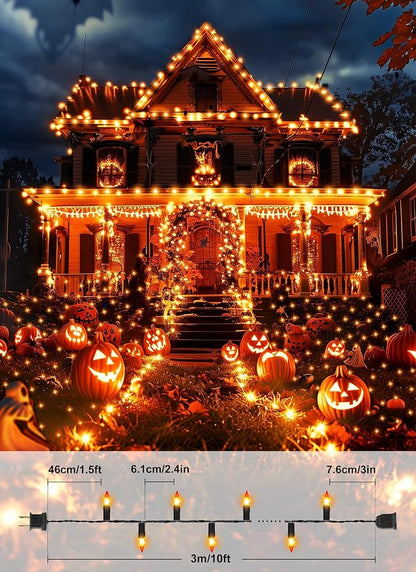 2 Pack Orange Halloween Mini Lights, 10 Feet 50 Count Mini String Lights | Total 100 Count Incandescent Bulb, Connectable Halloween Light for Haunted House Ghost Party Holiday Window Indoor Decoration