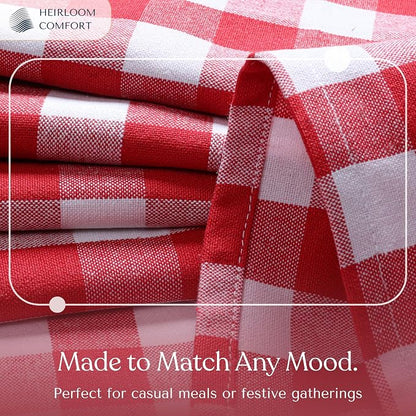 Gingham Checkered Tablecloth 60x102 Inch, 100% Cotton, Classic Check Pattern, Washable Table Cover for Farmhouse Decor, Picnics, Holiday Meals, Party, Everyday Dining, Red White