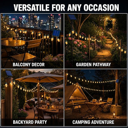 C9 Solar Powered LED Christmas String Lights 50 LED Waterproof Strawberry Light with 8 Mode Green Wire Lighting for Outside Patio Wedding Party Decor