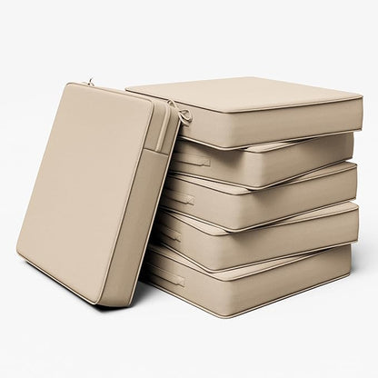 Outdoor Chair Cushion 24 x 24 x 5 Inches Patio Furniture Outdoor Waterproof Seat Cushion, Patio Chair Cushion with Handles and Ties, Square Dining Chair Cushion Set of 6, Sand