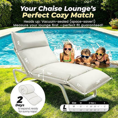 Outdoor Chaise Lounge Chair Cushion, Waterproof Non-Slip Patio Chaise Lounge Cushions for Outdoor Furniture, 80 x 26 x 5 Inches, Beige