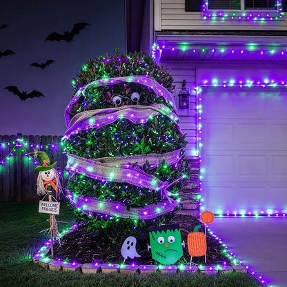 JMEXSUSS 200 LED Purple Green Halloween Lights Indoor Outdoor,Christmas Lights Clear Wire Plug in for Halloween Tree Decorations