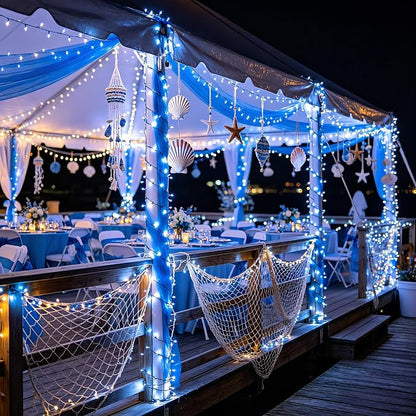 Christmas String Lights Outdoor Green Wire 240FT 750 LED Blue & White | Dimmable, 12 Light Styles, Memory Timer, Waterproof, 29V Safe Low Voltage, Diamond-Faceted LED, Energy Efficiency
