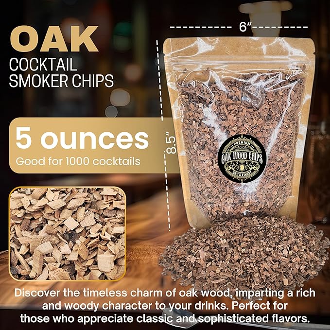 Oak Wood Chips for Cocktail Smoker/Whiskey/Bourbon/Old Fashioned Drinks - Kiln Dried Sawdust Shavings for Cocktail Smoking Guns, Smokers, Smoke Box, BBQ - 5oz Gift Bag with Spoon By G&J's Finest