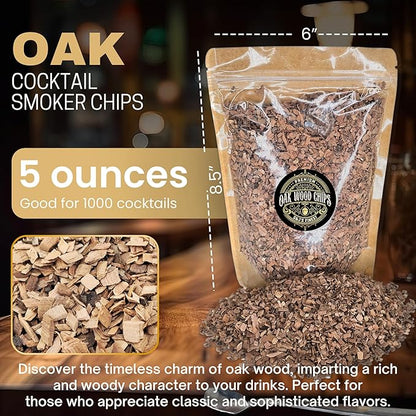 Oak Wood Chips for Cocktail Smoker/Whiskey/Bourbon/Old Fashioned Drinks - Kiln Dried Sawdust Shavings for Cocktail Smoking Guns, Smokers, Smoke Box, BBQ - 5oz Gift Bag with Spoon By G&J's Finest