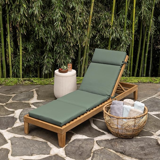 Arden earthFIBER Outdoor Chaise Cushion, 21 x 72, Rain-Proof, Fade Resistant, Cushion for Chaise Lounger Sage Green Texture