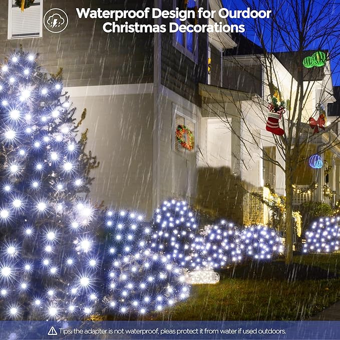 WBao Outdoor Christmas Lights, 360LED 11.5ft x 6.9ft Net Lights with 8 Modes, Timer, UL Certified, End to End Connectable, Waterproof for Lawn, Bushes, Trees Outdoor Christmas Decorations, Cool White