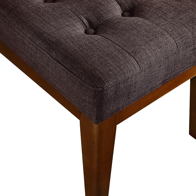 Elle Decor Claire Button Tufted Upholstered Bedroom Bench, Modern Fabric Padded Ottoman with Wooden Legs, Dark Brown