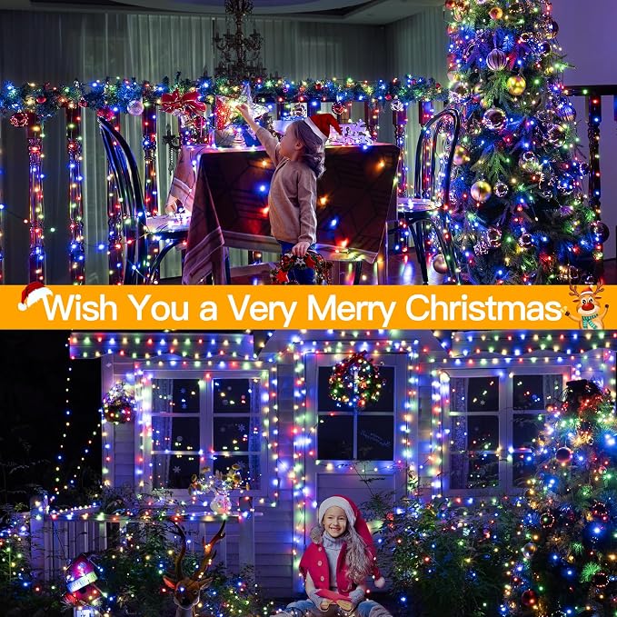 Ollny Christmas Lights 1000 LED 330 FT, IP67 Waterproof Plug in Christmas Tree Lights with Remote, 8 Modes, 3 Timers, Dimmable, House Xmas Indoor Decorations Outdoor Christmas Lights (Multicolored)