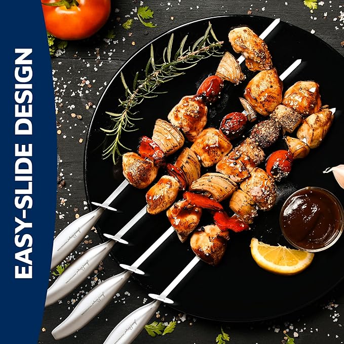 Jean-Patrique Stainless Steel BBQ Skewers for Grilling 6-Pack (16.5-inch), Reusable Kebab Skewers with Easy-Slide Disc for Grilling and Fruit