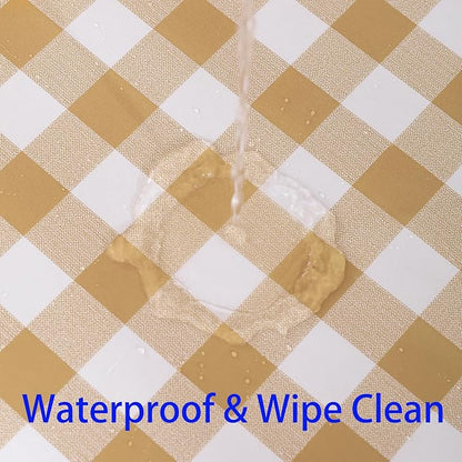 Heavy Duty Vinyl Tablecloth with Flannel Backing Waterproof Oil-Proof Plastic Table Cloth Stain-Resistant Wipeable Rectangle or Square Table Cover for Indoor and Outdoor (Khaki Checkered, 52x70 Inch)