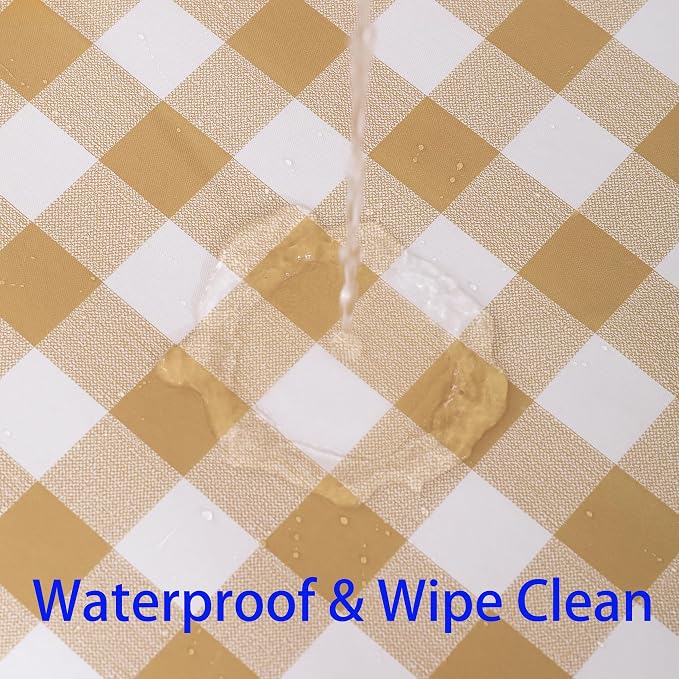 Heavy Duty Vinyl Tablecloth with Flannel Backing Waterproof Oil-Proof Plastic Table Cloth Stain-Resistant Wipeable Rectangle or Square Table Cover for Indoor and Outdoor (Khaki Checkered, 60x84 Inch)