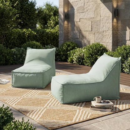Christopher Knight Home Venny 48" L Outdoor Bean Bag Chair Set of 2, Fabric Bean Bag Chair for Adults and Kids, Indoor/Outdoor Sun Lounger, Patio Lounge Chair Set of 2, Mint