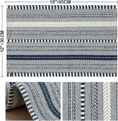 Artoid Mode Dark Blue Farmhouse Woven Braided Stripe Placemats Set of 6,12x18 Inch Seasonal Holiday Table Mats Party Kitchen Dining Decoration