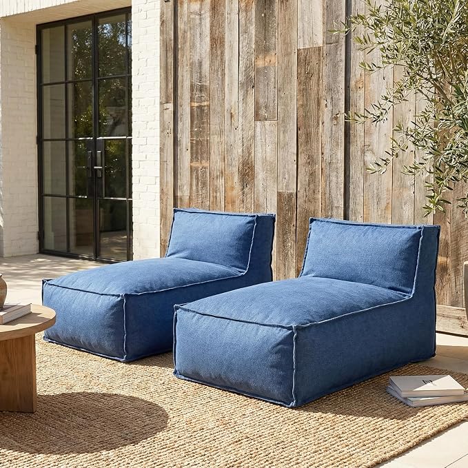 Christopher Knight Home Natty Outdoor Bean Bag Chair Set of 2, Fabric Bean Bag Chair for Adults and Kids, Indoor/Outdoor Sun Lounger, Patio Lounge Chair Set of 2, Navy Blue