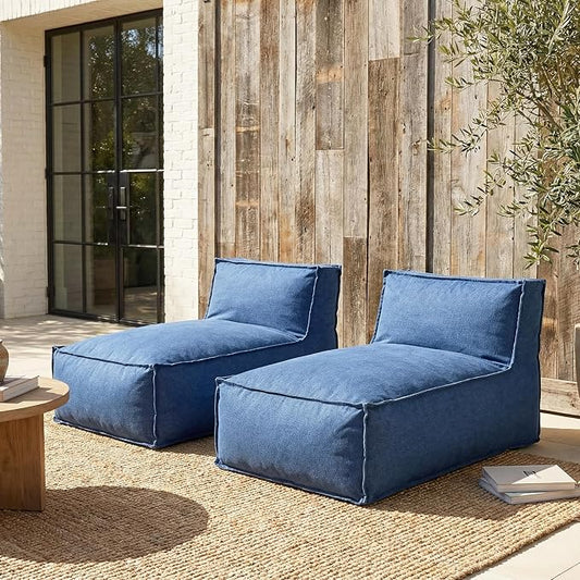 Christopher Knight Home Natty Outdoor Bean Bag Chair Set of 2, Fabric Bean Bag Chair for Adults and Kids, Indoor/Outdoor Sun Lounger, Patio Lounge Chair Set of 2, Navy Blue