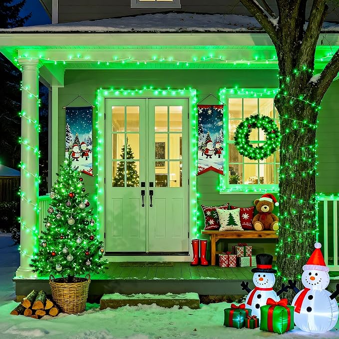 JMEXSUSS 600 LED Green Lights Indoor Outdoor Waterproof, Clear Wire Plug in 168 FT Green Christmas String Lights for Yard Tree Room Garden Halloween Party Xmas Decor, 8 Mode, Remote