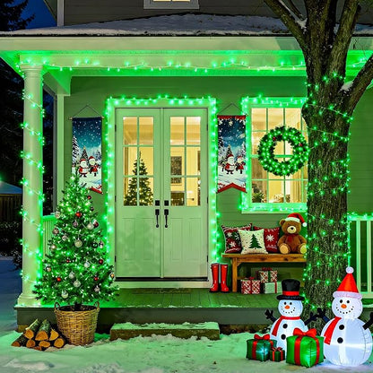 JMEXSUSS 600 LED Green Lights Indoor Outdoor Waterproof, Clear Wire Plug in 168 FT Green Christmas String Lights for Yard Tree Room Garden Halloween Party Xmas Decor, 8 Mode, Remote