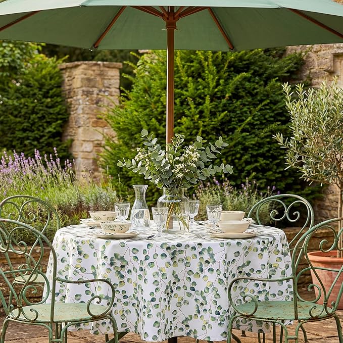 Lamberia 60" Round Patio Tablecloth with Umbrella Hole and Zipper, Waterproof Outdoor Table Cover for Patio, Backyard, BBQ, Picnic & Indoor Dining, Washable Polyester Circular Tablecloth