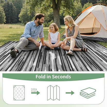 GENIMO Outdoor Rug, Waterproof Plastic Rugs for Patio, 8'x10' Onyx White | Outside Larger Modern Carpet Mat for Porch Decor, Deck, Balcony, Camping, RV, Backyard, Picnic, Beach, Reversible, Foldable