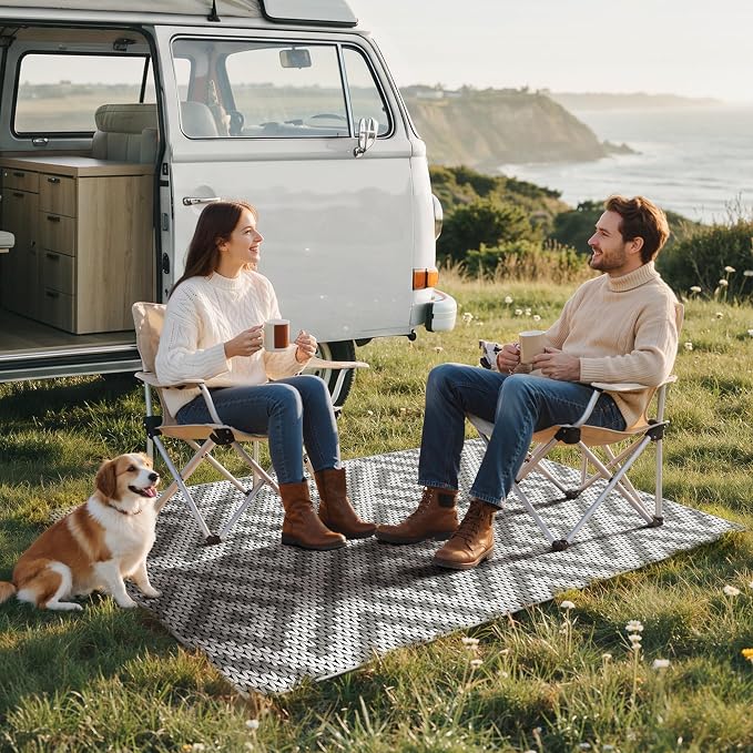 GENIMO Outdoor Rug 3'x5' Waterproof for Porch, Plastic Door Mat Cloud Grey | Outside Larger Modern Carpet Mat for Porch Decor, Deck, Balcony, Camping, RV, Backyard, Picnic, Beach, Reversible, Foldable
