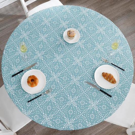 Walrus Round Vinyl Fitted Tablecloth with Flannel Backing Elastic Edge Design Table Cover Waterproof Oil-Proof PVC Table Cloth Stain-Resistant Best for 45"-56" Round
