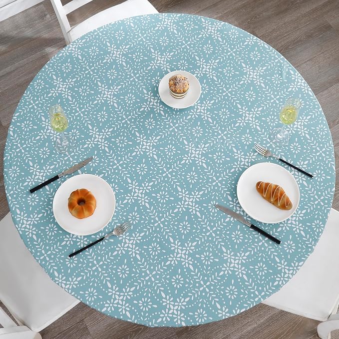 Walrus Round Vinyl Fitted Tablecloth with Flannel Backing Elastic Edge Design Table Cover Waterproof Oil-Proof PVC Table Cloth Stain-Resistant Best for 32"-36" Round