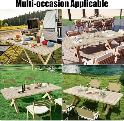 Smiry 2 Pack Rectangle Table Cloth 6 Foot, Waterproof Elastic Fitted Tablecloths, Windproof Washable Polyester Table Cover for Picnic, Camping, Outdoor (Champagne, 30"x72")