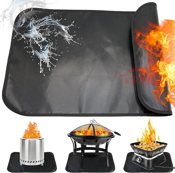 Fire Pit Mat for Solo Stove Fireproof Mat Under Grill Tabletop Deck Oilproof Waterproof Firepit Mats Heat Resistant Mat BBQ Pad Outdoor Indoor Accessories (Rectangle 25×17in)