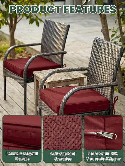 Outdoor Chair Cushion 19 x 19 x 4 Inches Patio Furniture Outdoor Waterproof Seat Cushion, Patio Chair Cushion with Handles and Ties, Square Dining Chair Cushion Set of 4, Burgundy