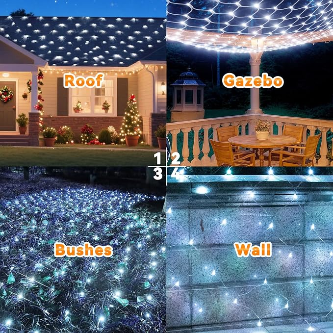 LitHome 21FT x 5FT Christmas Net Lights Outdoor Mesh Lights Connectable | 8 Modes 360 LED Waterproof Cool White Christmas Mesh Light for Bushes, Garden, Backyard, Xmas, Holiday Decor, Clear Wire