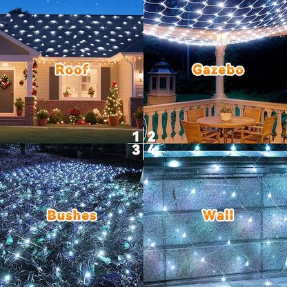 LitHome 21FT x 5FT Christmas Net Lights Outdoor Mesh Lights Connectable | 8 Modes 360 LED Waterproof Cool White Christmas Mesh Light for Bushes, Garden, Backyard, Xmas, Holiday Decor, Clear Wire