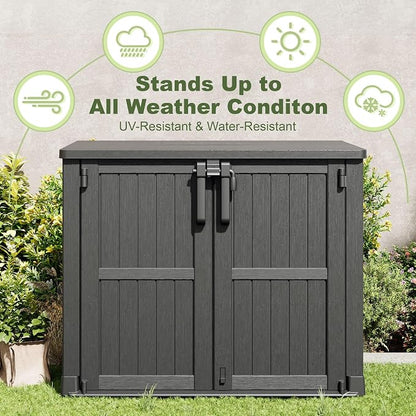 36 Cu Ft Resin Outdoor Storage Shed, Weatherproof Horizontal Outdoor Storage Cabinet with Dual Lock Door for Backyard, Patio, Garage, Garden(Black)