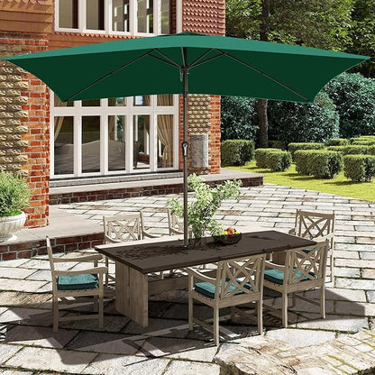 Ayge 6.5x10FT Rectangular Patio Umbrella Outdoor Table Umbrella w/Push Button Tilt & Crank Rectangle Market Umbrella UV Protection for Garden,Deck,Lawn,Yard & Pool,Green