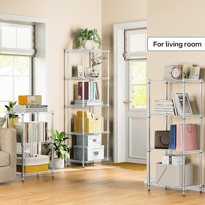 M MZG 5 Tiers Shelf Metal Storage Shelves Wire Rack Closet Organizers with Wheel for Garage Kitchen Bathroom Laundry Chrome 11.8" D x 17.7" W x 55" H