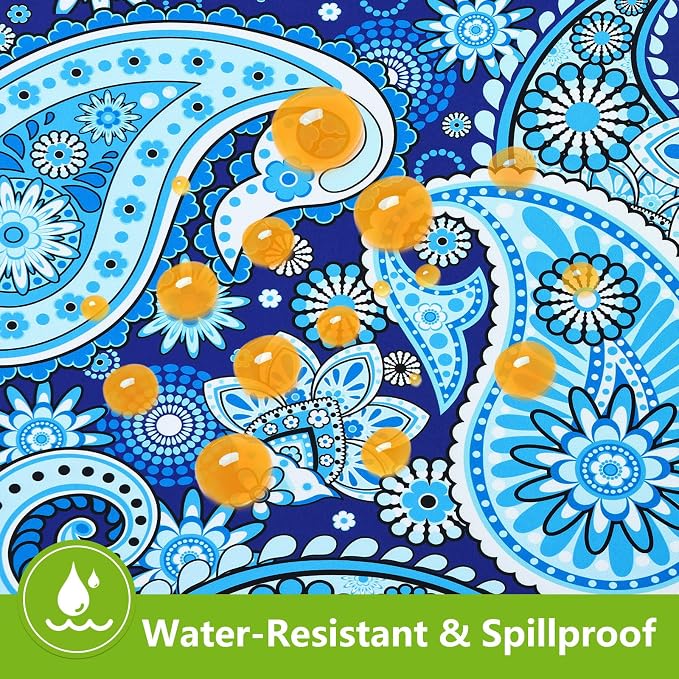 Smiry Spandex Fitted Tablecloth for 6 Foot Rectangle Tables, Washable Picnic Table Cover with Elastic, Stretch Reusable Table Cloth for Outdoor, Camping, Dining & Kitchen (Blue Paisley, 30"x72")
