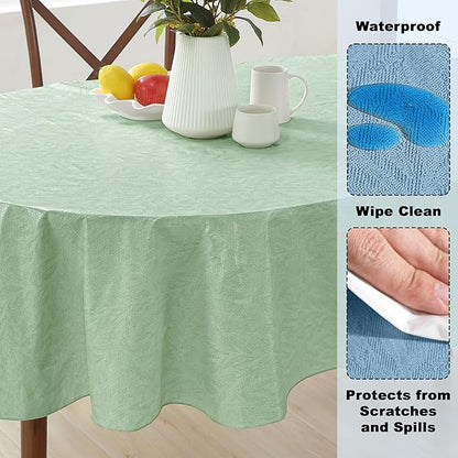 Newbridge Napa Leaf Sage Green Vinyl Flannel Backed Tablecloth, 60 x 84 Inch Oval, Hotel Quality Waterproof Indoor Outdoor Table Cover for Kitchen, Patio, Dining, BBQ